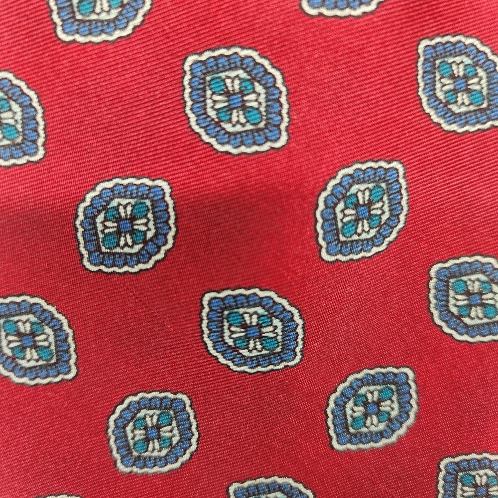 Bert Pulitzer Mens Red Blue White Geometric Silk Tie Made in USA 60 Inch 1045